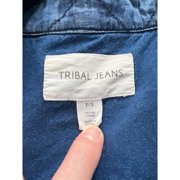 Tribal Jeans Long Button Front Quilted Jacket Barn Coat Fisherman Cottage Gorp S - Picture 2 of 6